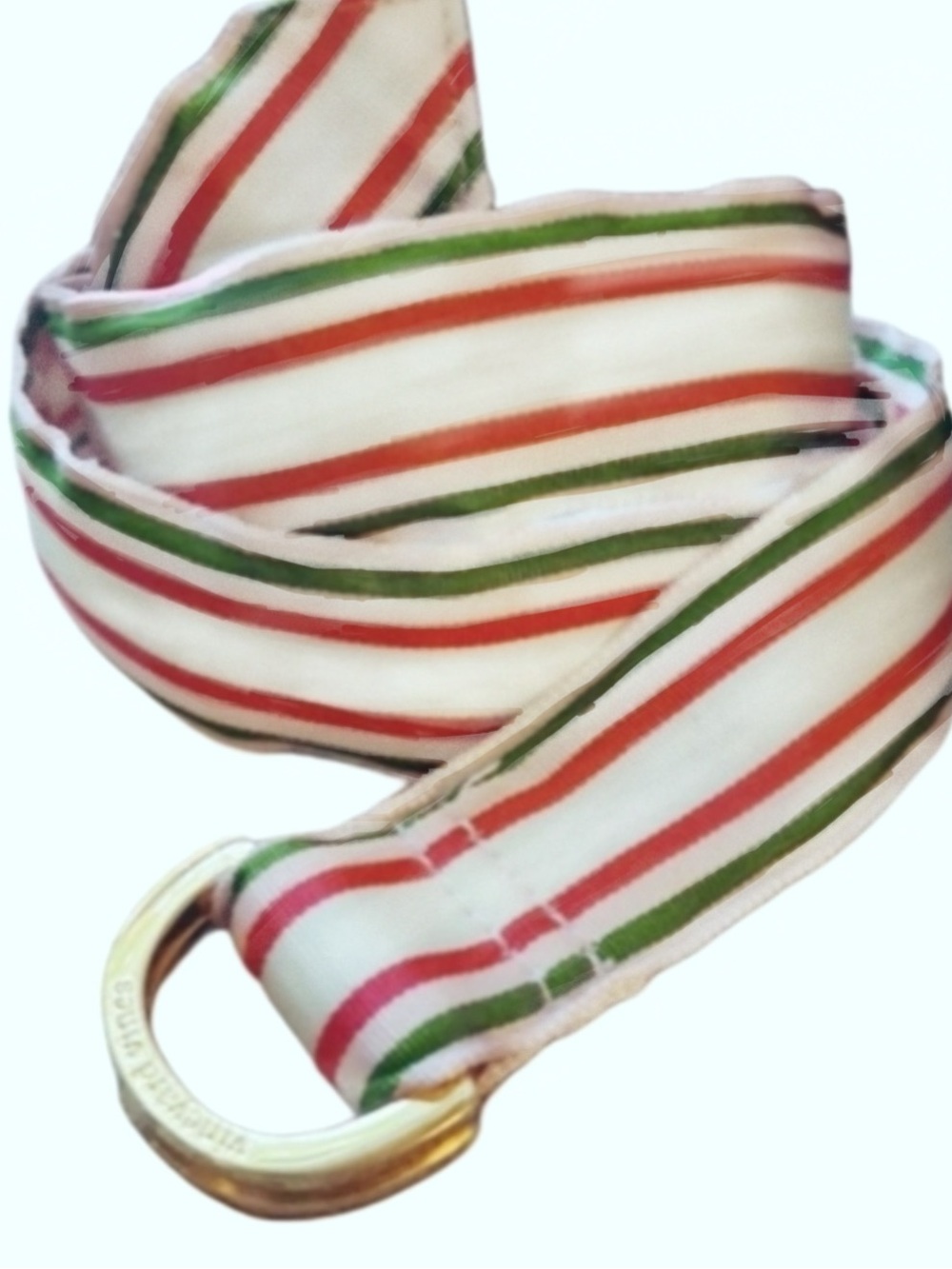 Vineyard Vines Pink, Green, and White Striped Belt, Signiture Gold Buckle, Sz S